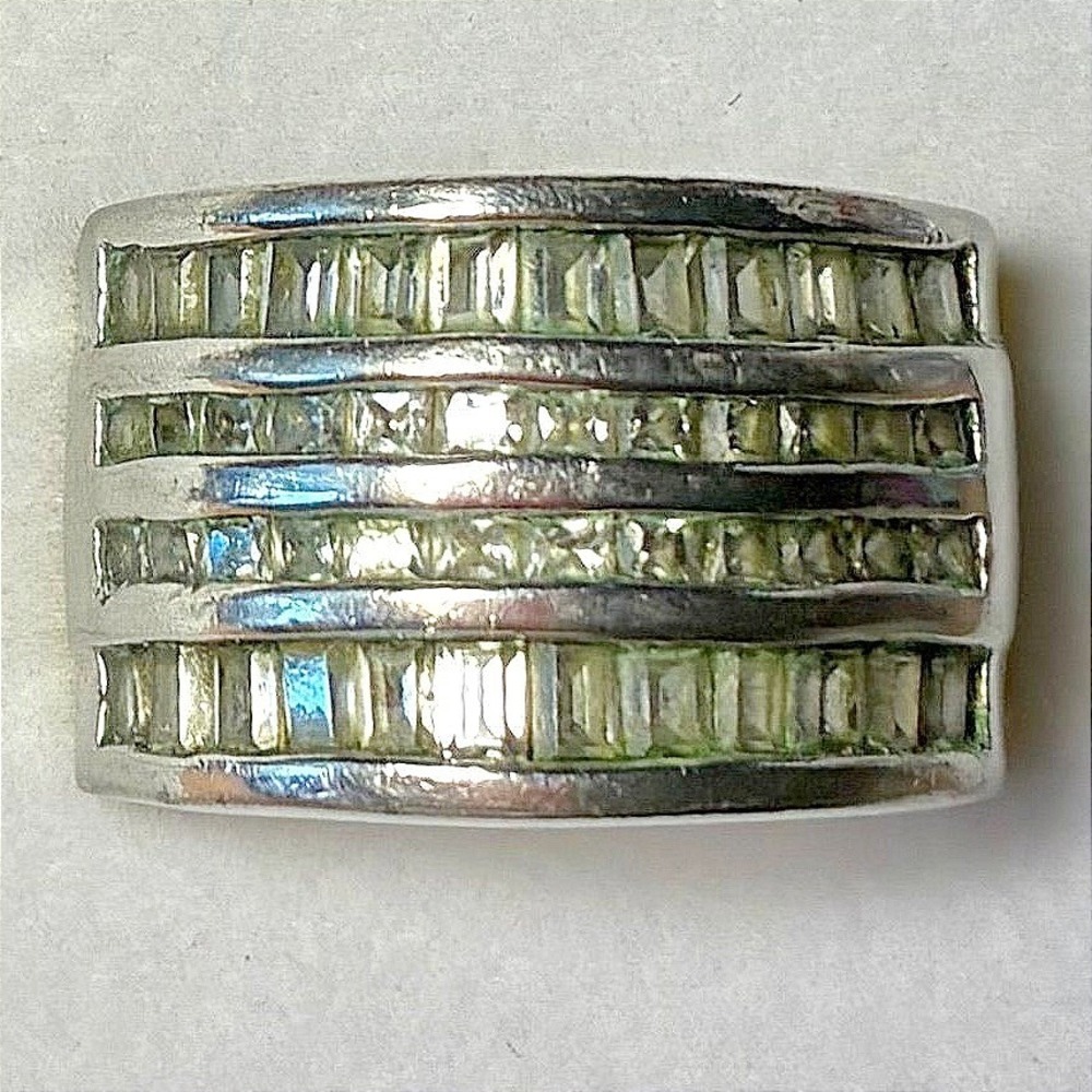 Premier Designs Silver Tone Clear Baguette Crystal Wide Cigar Band Ring Size 8